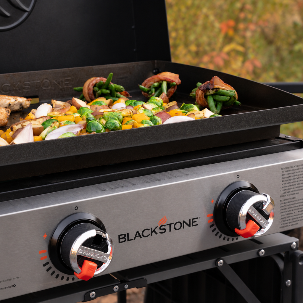 Grătar pe Gaz Blackstone 22" cu Capac - Plită Plancha Portabilă cu 2 Arzătoare
