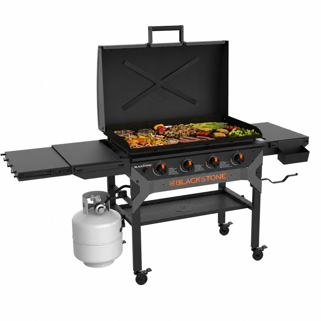 Grătar pe Gaz Blackstone 36" Iron Forged - Plită Plancha Profesională cu 4 Arzătoare și Capac
