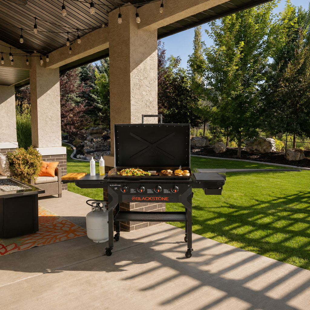 Grătar pe Gaz Blackstone 36" Iron Forged - Plită Plancha Profesională cu 4 Arzătoare și Capac