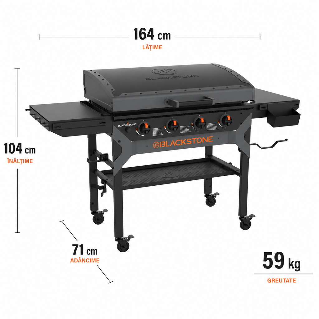 Grătar pe Gaz Blackstone 36" Iron Forged - Plită Plancha Profesională cu 4 Arzătoare și Capac