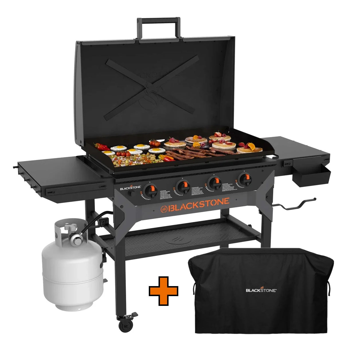 Grătar pe Gaz Blackstone 36" Iron Forged - Plită Plancha Profesională cu 4 Arzătoare și Capac + Husa